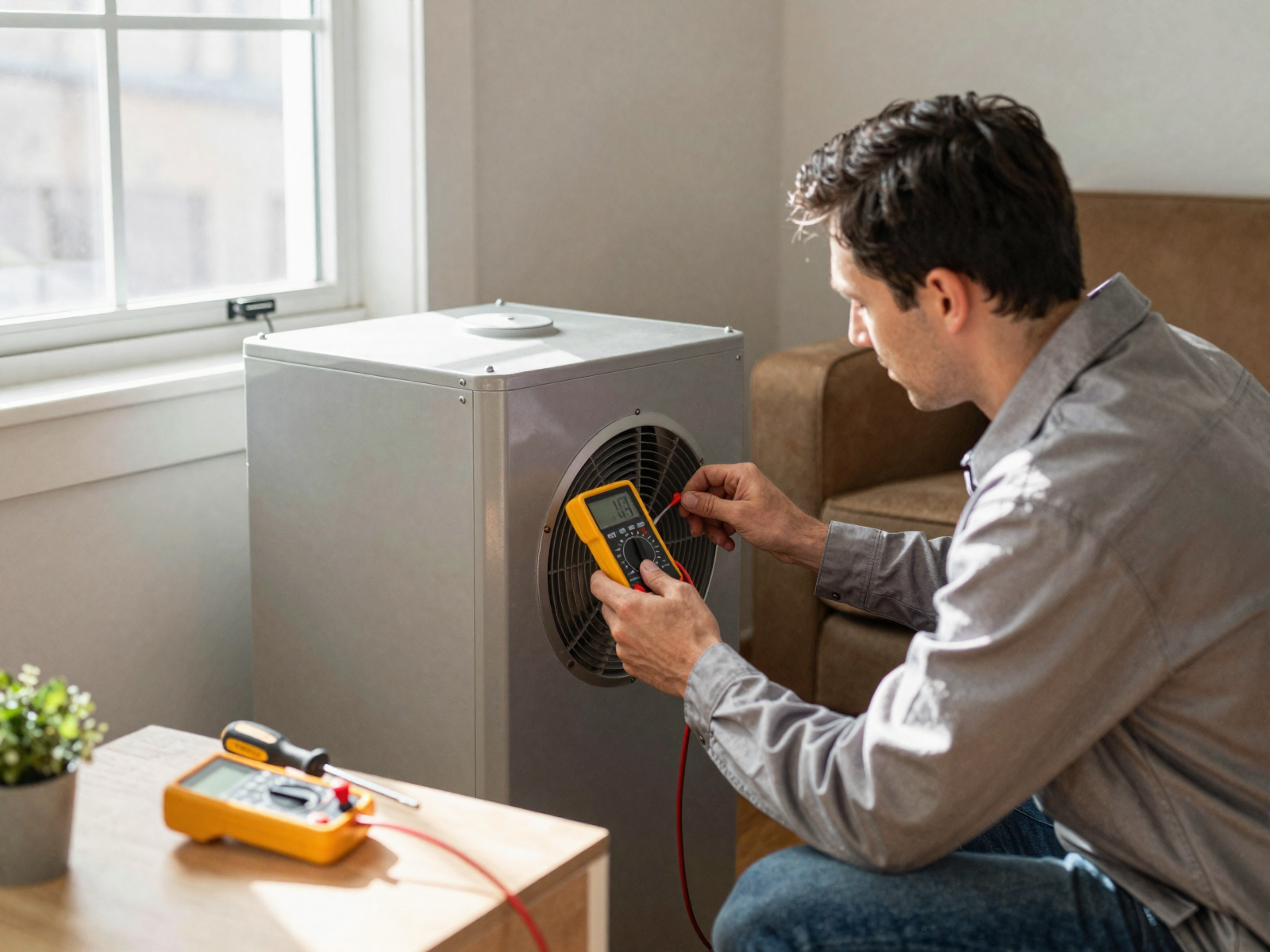 HVAC technician inspecting furnace